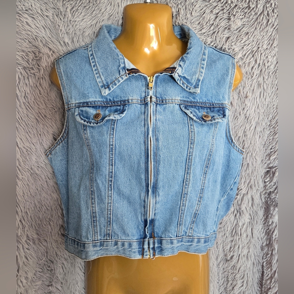 Faded Glory Vintage Denim Vest With Zipper